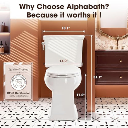 17.3” Elongated Toilet with Soft Close Seat, Two piece Toilets for Bathroom | Nano Self-Cleaning Glaze, 1.27 GPF, Watersensed/ADA/MAP1000/cUPC, Easy to Clean & Install, 12" Rough-In - color: TPT003 - 1.27 GPF Classical with single flush