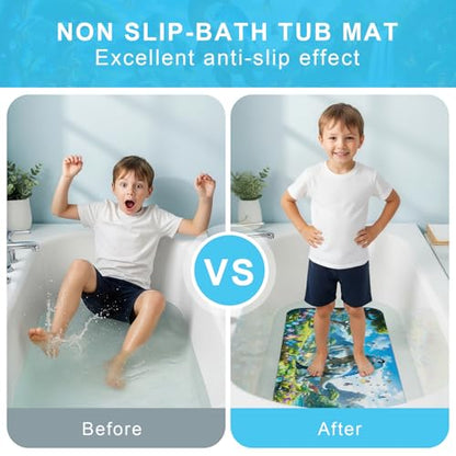 Upgrade Cartoon Baby Bath Mat Non Slip - 40"x16" Extra Long Bathtub Mat for Baby Eco Friendly Durable Bath Mat for Tub Non Slip Kids Tub Mat with Suction Cups, Machine Washable and No Fading, Dinosaur - color: K-dinosaur-4