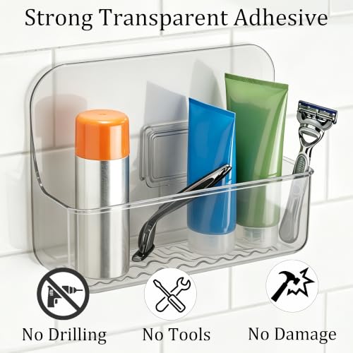 2Pcs Black Clear Acrylic Soap Dish, Self Draining Soap Holder for Shower, Wall Mounted No Drilling Adhesive Soap Saver Tray for Bathroom, Kitchen Sink, Tub Organizer - color: Black Clear