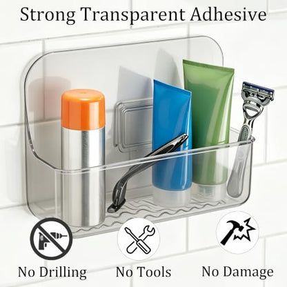 2Pcs Black Clear Acrylic Soap Dish, Self Draining Soap Holder for Shower, Wall Mounted No Drilling Adhesive Soap Saver Tray for Bathroom, Kitchen Sink, Tub Organizer - color: Black Clear