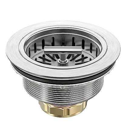 KONE Kitchen Sink Drain Sink Strainer 3-1/2 Inch Drain Assembly Kit Replacement for Universal 3.5 Inch Kitchen Sink, All Stainless Steel Body with Strainer Basket and Drain Stopper (9171，Stainless) - color: Stainless