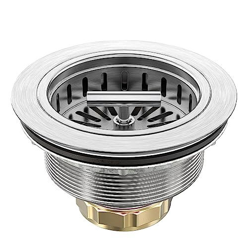 KONE Kitchen Sink Drain Sink Strainer 3-1/2 Inch Drain Assembly Kit Replacement for Universal 3.5 Inch Kitchen Sink, All Stainless Steel Body with Strainer Basket and Drain Stopper (9171，Stainless) - color: Stainless
