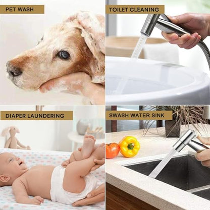Handheld Bidet Sprayer for Toilet, Bidet Toilet Spray, Adjust Water Pressure Stainless Steel Brushed Nickel Bathroom Toilet Jet Spray, Cloth Diaper Bidet Toilet Sprayer for Baby Wash