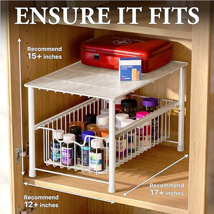 Simple Houseware Wired Stackable Under Sink Cabinet Sliding Basket, White | Free Standing Organizer Drawer, Kitchen/Pantry/Cabinet/Counter - color: White