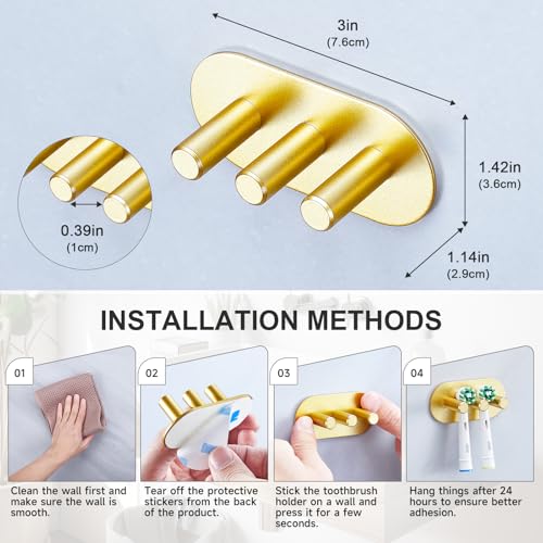 Electric Toothbrush Head Holder, Toothbrush Holders Wall Mounted, Adhesive Tooth Brush Head Holder Organiser, Electric Toothbrushs Holder, Shower Tooth Brushing Holder (Gold, Small) - color: Gold, size: Small
