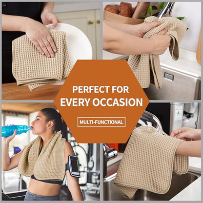 Microfiber Waffle Hand Towels, 2 Pieces, Soft, Absorbent, Fast Drying, Lint Free 430 GSM (Beige) - color: Beige