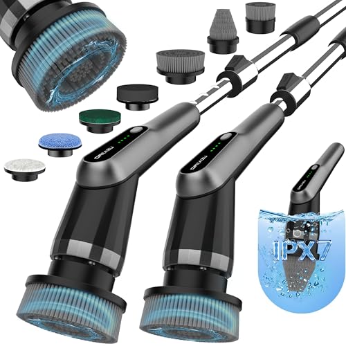 Dreazu Pro Electric Spin Scrubber, 10-in-1 Shower Scrubber & Retractable Long Handle, 44 lbs High-Torque & Variable Speed Shower Cleaning Brush for Bathroom,Toilet, Bathtub, Kitchen, Tile Floors, Car - color: Metalgray