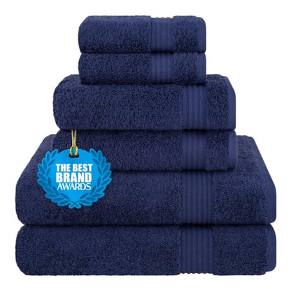 Cotton Paradise 100% Cotton Turkish Towel Set, Soft Absorbent Quick Dry, 6 Piece Towel Set, Navy Blue - color: Navy Blue, size: (27"x54") +( 16"x28") + (13"x13")