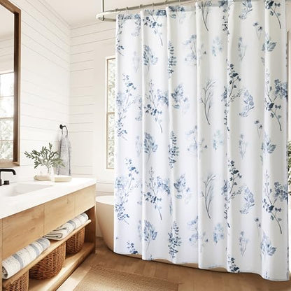 Lino Rosa Navy Blue Small Stall Shower Curtain,Waterproof Fabric Dark Blue and White Nautical Theme Ocean Shower Curtains for Bathroom Set with Hooks 36X72 - color: Blue, size: 36"W x 72"L (Pack of 1)