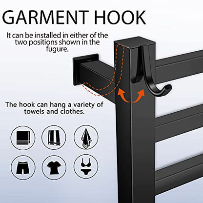 XBVV Black Towel Warmer Rack for Bathroom with Timer/Fahrenheit Display Electric Heated 10 Bars Drying Rail Plug-in or Hardwired Wall Mounted Heating Bath Towel Warming(Matte Black) - color: Matte Black
