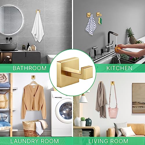 Heavy Duty Stainless Steel Towel Hooks, Wall Mounted Square Robe Hooks for Bathroom, Kitchen, Bedroom, Hotel Brushed Gold 2 Pack - color: Brushed Gold