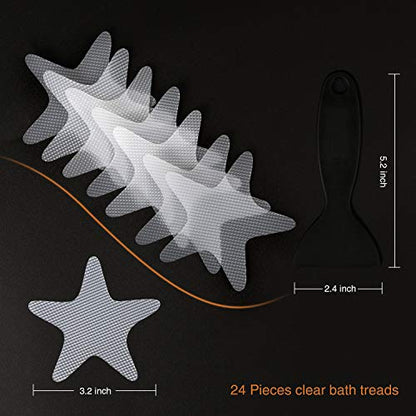 Secopad Anti Slip Shower Stickers 24 PCS Safety Bathtub Strips Adhesive Decals with Premium Scraper(Clear Star) - color: Clear