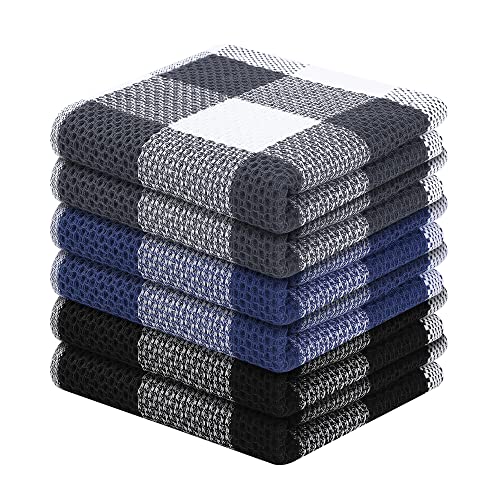 Homaxy 100% Cotton Check 6 Pack Dish Cloths, 12" x 12", Mix Color | Waffle Weave, Plaid, Super Soft and Absorbent Dish Rags, Quick Drying, Multi-Purpose - color: Mix Color, size: 12 x 12 - 6 Pack
