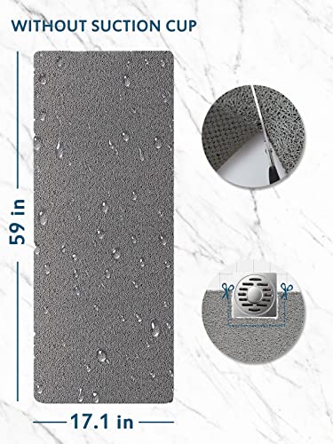 godehone Shower Mats Non Slip Without Suction Cups, PVC Loofah Bathroom Mats, Loofah Mats for Shower and Bathroom, Quick Drying, 17.1× 59 Inch, Grey - color: Grey, size: 59" x 17.1" (Rectangular)