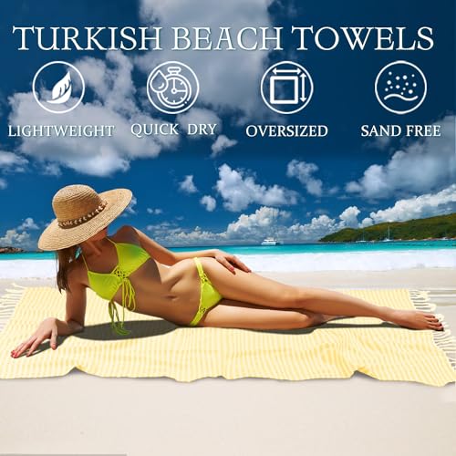 Turkish Striped Beach Towels Bulk Oversized 39"x71" Large Bath and Pool Set Quick Dry Lightweight Travel Towel for Adult,100% Cotton TEBT-18-1yellow - color: Yellow, size: 1 Pack