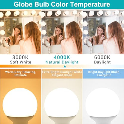8 Pack G25 LED Globe Light Bulbs 4000K Natural Daylight, E26 Base Bathroom Light Bulb, 60W Incandescent Equivalent, Vanity Mirror Round Light Bulbs, 500LM, Non-Dimmable - color: 4000k(natural Daylight), size: 8 Count (Pack of 1)