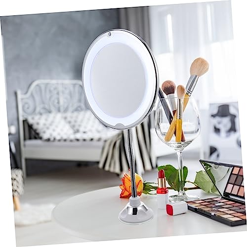 Rotating Makeup Mirror with Magnification LED Light Powerful Suction Cup Vanity Mirror for Bathroom Bedroom Travel Viewing Angle