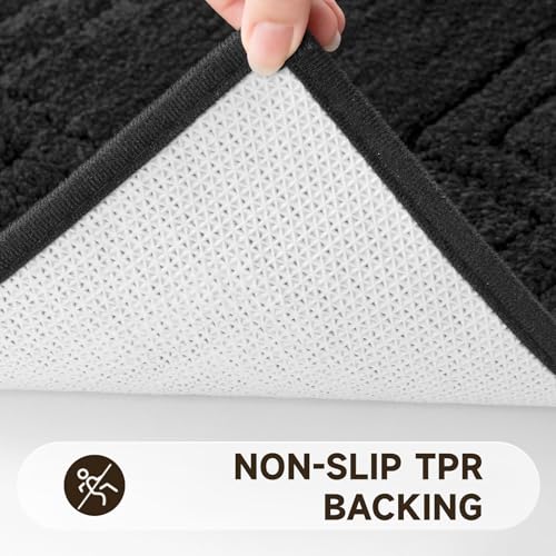 Pauwer Bathroom Rugs Sets 3 Piece, Plush Absorbent Bath Rug, Black | Microfiber Bath Mat Set, Non Slip Washable, Quick Dry Floor Carprt, Soft U Shaped Toilet Mats For Bathroom Shower Sink - color: Black