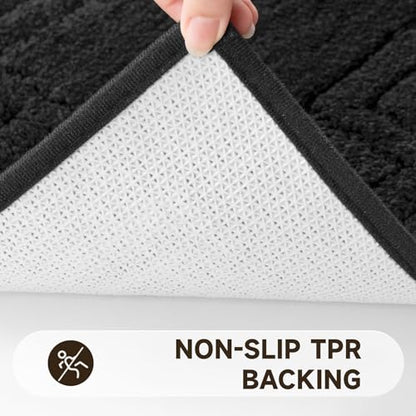 Pauwer Bathroom Rugs Sets 3 Piece, Plush Absorbent Bath Rug, Black | Microfiber Bath Mat Set, Non Slip Washable, Quick Dry Floor Carprt, Soft U Shaped Toilet Mats For Bathroom Shower Sink - color: Black