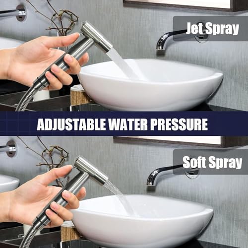 Handheld Bidet Sprayer-Bidet Attachment for Toilet, Premium Stainless Steel | Adjustabel Water Flow, Leak-Free Hose & Brass 7/8" T-valve, Fits Two-Piece Toilet, Feminine/Baby/Muslim Wash, Easy Install - color: Brushed Nickel