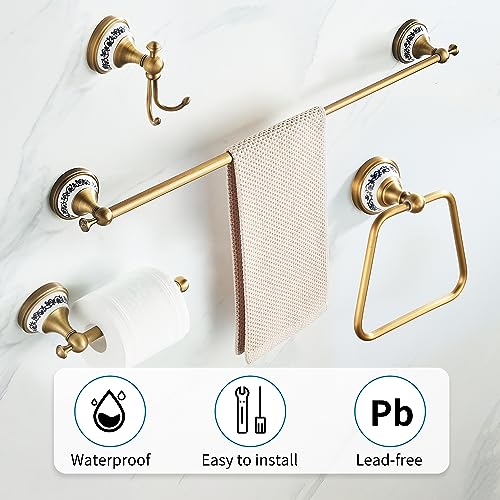 Antique Bronze Bathroom Hardware Set,Adjustable Towel Rack, Toilet Roll Paper Holder,Hand Towel Holder,Hook, Bathroom Accessories Set Wall Mounted,Porcelain Design - color: 4-piece Set