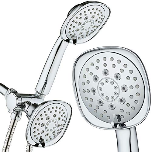 AquaDance Luxury Square 48-setting High-Pressure Dual Head/Handheld Shower Spa Combo. Extra-Long 72" Stainless Steel Hose, 3-way Flow Diverter, All-Chrome Finish. - color: Chrome
