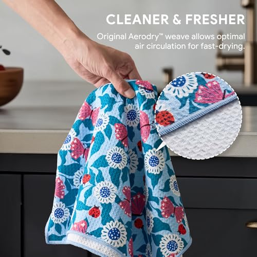 RECYCO Waffle Kitchen Towel Set of 2 - Quick Dry Microfiber Sustainable Dish Towels - Absorbent Reusable Cleaning Tea Towels - Lightweight Hand Towels,16”x 28”, Cloud Blue - color: Cloud Blue
