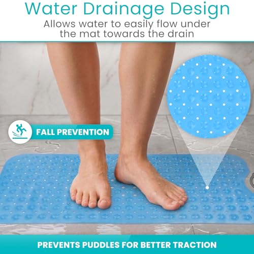 Vive Bathtub Mat for Bath & Shower Floors - Anti Non Slip Suction Rubber | Skid Pad for Tub, Bathroom, Elderly, Kids - Eco-Friendly, Resistant Strong, Textured Rectangle Grip - Machine Washable (Blue) - color: Blue