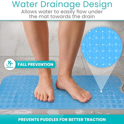 Vive Bathtub Mat for Bath & Shower Floors - Anti Non Slip Suction Rubber | Skid Pad for Tub, Bathroom, Elderly, Kids - Eco-Friendly, Resistant Strong, Textured Rectangle Grip - Machine Washable (Blue) - color: Blue