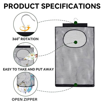 Hanging Mesh Laundry Hamper – Large 30in x 19in Clothes Bag for Easy Storage, Black – Convenient for Bathroom, Closet & Behind the Door Use