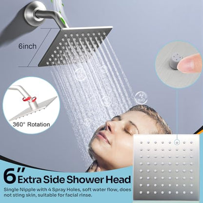 HOMEDEC Couples Luxury Shower System, LED 14x20" and 6" Side Shower Heads, 4-Way Diverter Valves Multi-Function Shower Faucet Set, Brushed Nickel - color: Brushed Nickel