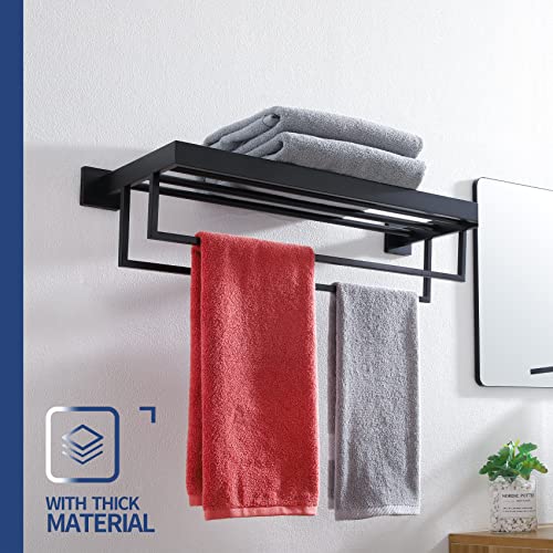 KOKOSIRI Matte Black Towel Rack 24'' Bathroom Towel Shelf with Double Towel Bars SUS304 Stainless Steel Wall Mounted, B6003BK - color: Matte Black, size: 24-Inch
