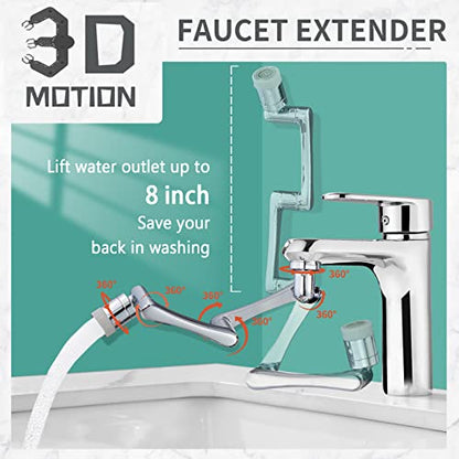 CECEFIN 1080°Rotating Faucet Extender Double Extension - Swivel Long Arm Robotic Faucet Aerator for Bathroom Kitchen Sink, Universal Spout Spray Attachment 2-Mode Outlet Face/Hair/Toddlers Hands Wash - color: E- Silver4- Long Arm Aerator