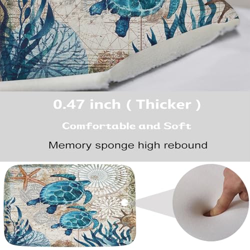 Nautical Sea Turtles Blue Ocean Beach Bathroom Rugs and Mats Sets 3 Piece, Memory Foam Bath Mat, U-Shaped Contour Shower Mat Non Slip Absorbent, Velvet Washable 20 x 31 inch - color: Color1