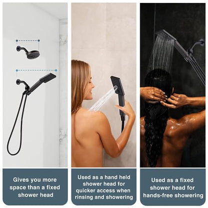 BRIGHT SHOWERS High Pressure Handheld Shower Head Set, High Flow Hand Held Showerhead with 60" Long Stainless Steel Hose and Adjustable Wall Bracket, 3 Spray Setting Shower Wand, Oil-Rubbed Bronze - color: Oil Rubbed Bronze, size: 2.5 Gallon Per Minute