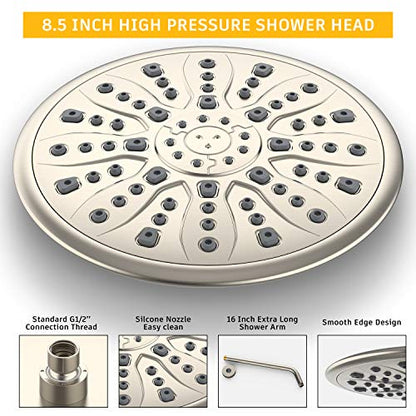 SunCleanse Brushed Nickel 8.5'' Shower System w/Handheld & Valve Kit | 2-IN-1 Shower Faucet Set, 7-setting Handheld Shower Head, Rough-in Pressure-balanced Valve and Trim Kit