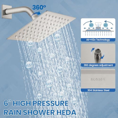 Airuida Shower Faucet Set,6 Inch Shower Valve Kit,Brushed Nickel | Male Threads,Rough-in Valve Shower Trim Kit,Single Handle Control Shower Set - color: Brushed Nickel, size: 6 Inch