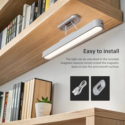AKSDA Rechargeable Magnetic Under Cabinet Lighting, 3 Colors Adjustable Mirror Lights with 50 LED, 2600mAh Battery Makeup, Touch Lights Bar for Closet Bathroom Kitchen Sink Picture