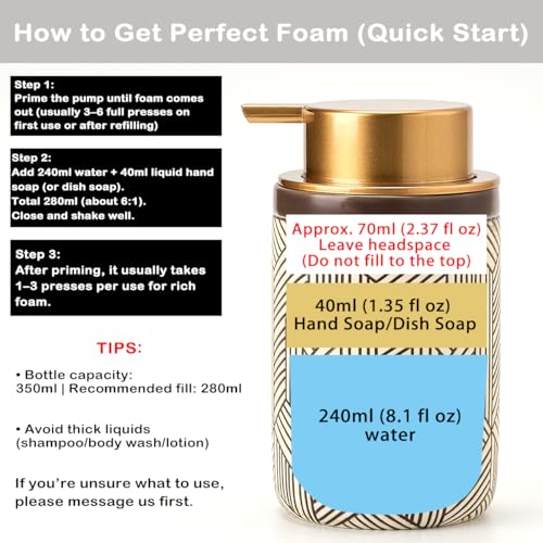 Brown Foaming Soap Dispenser,Ceramic Foam Soap Dispenser for Bathroom&Kitchen,12oz Foam Dispenser with Plastic Gold Pump(Unique&Modern) - color: Chestnut Brown
