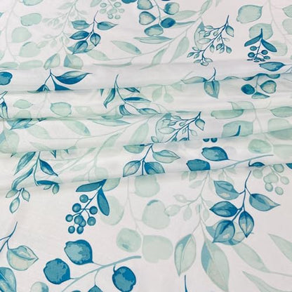 Hotel Quality Fabric Bathroom Shower Curtain: Floral Leaf Damask - Teal, Green and White (72 x 70 inches) - color: Melbourne