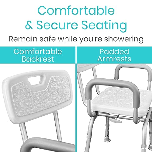 Vive Swivel Shower Chair for Inside Shower - Seat for Elderly, Disabled, Adults, Seniors - 360° Rotating, Narrow & Height Adjustable - Tub Bench Stool for Bathroom Mobility with Removable Back & Arms | Adults, Seniors - 360° Rotating, Narrow & Height Adju
