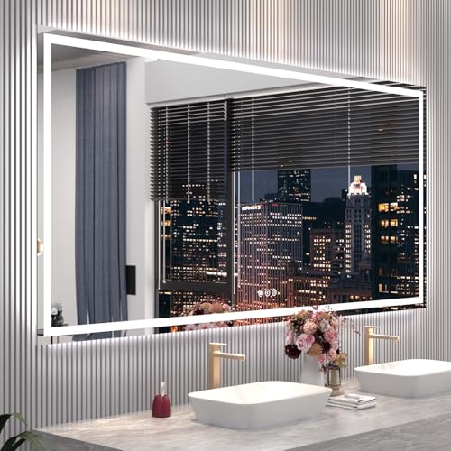 Snowdool 84 x 40 in LED Bathroom Mirror, Front and Backlit, Anti-Fog | Front and Backlit, 3 Color Temperatures, Anti-Fog, Tempered Glass - size: 40"L x 84"W