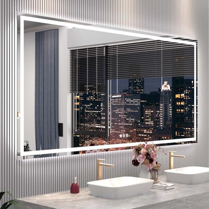 Snowdool 84 x 40 in LED Bathroom Mirror, Front and Backlit, Anti-Fog | Front and Backlit, 3 Color Temperatures, Anti-Fog, Tempered Glass - size: 40"L x 84"W