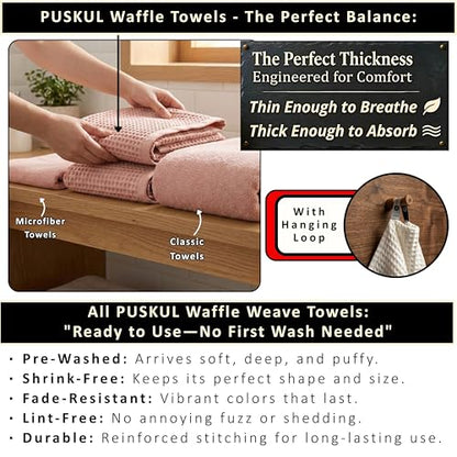 PÜSKÜL 2-Piece Natural 100% Turkish Cotton Waffle Bath Towels Extra-Large | Pink Powder 32x63" Bath Sheet Towel Light Soft Absorbent Quick-Dry Lint-Free Premium Honeycomb Weave Oeko-Tex Made in Turkiye - color: Pink Powder, size: Bath Towels - Pack of 2
