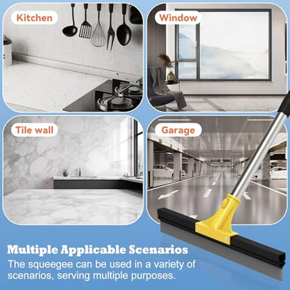 Large Heavy-Duty Floor Squeegee, 18” Rubber Blade Broom & 62” Long Handle Floor Squeegee for Concrete, Bathroom Tile, Garage Concrete, Deck, Shower Glass, Window Cleaning - color: Yellow