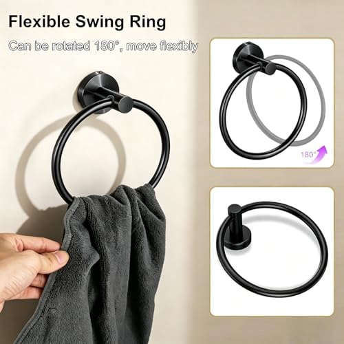 5 Pieces Matte Black Bathroom Accessories Set Towel Bar Set | 24 Inch Towel Racks Wall Mounted,Toilet Paper Holder,Towel Ring,2 Towel Hooks,Stainless Steel Bathroom Hardware Set - color: Matte Black