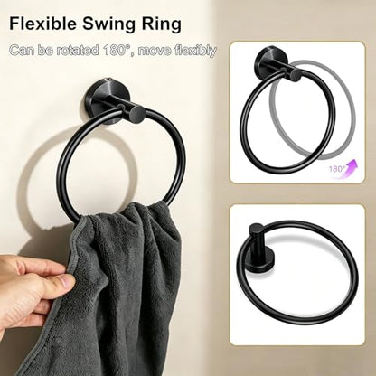 5 Pieces Matte Black Bathroom Accessories Set Towel Bar Set | 24 Inch Towel Racks Wall Mounted,Toilet Paper Holder,Towel Ring,2 Towel Hooks,Stainless Steel Bathroom Hardware Set - color: Matte Black