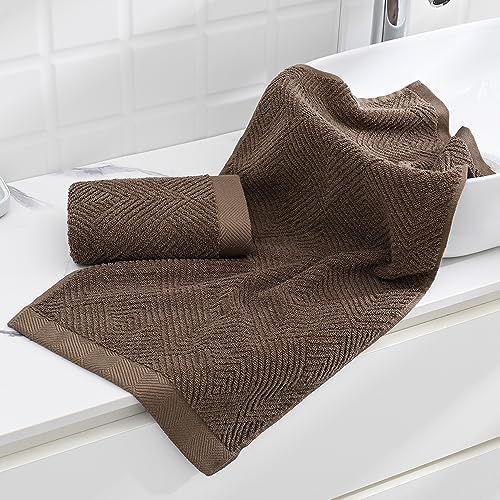 sense gnosis Chocolate Hand Towel Set of 2 Premium 100% Cotton Herringbone Striped Weave Ultra Soft Highly Absorbent Hand Towel for Bathroom 13 X 29 Inch - color: Chocolate