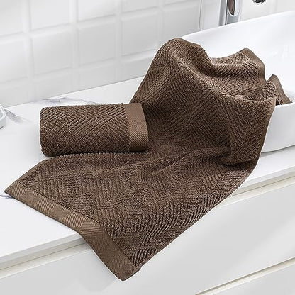 sense gnosis Chocolate Hand Towel Set of 2 Premium 100% Cotton Herringbone Striped Weave Ultra Soft Highly Absorbent Hand Towel for Bathroom 13 X 29 Inch - color: Chocolate