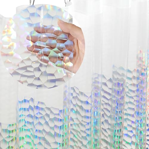 Ga-Geetopia Holographic Extra Long 3D EVA Shower Curtain Liner Water Cube, 72x80 Premium Light Weight Clear Plastic Bathroom Shower Curtain with Rustproof Metal Grommets - color: Holographic, size: 72"W x 80"L (Pack of 1)